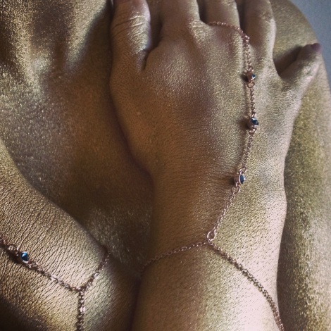 Zoetik rosegold slave bracelets with blue stone styled by Tiffany Pinero